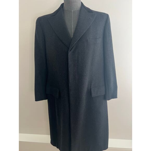 VTG Brooks Brothers Wool Long Charcoal Overcoat Velvet Collar Size 39 Large JP